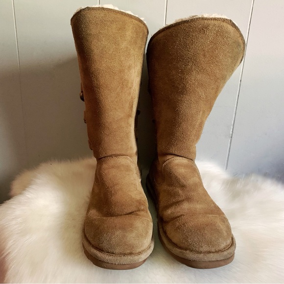 Bearpaw Brown Buckled Short Women's Winter Sherpa Boots 7 - Picture 3 of 6